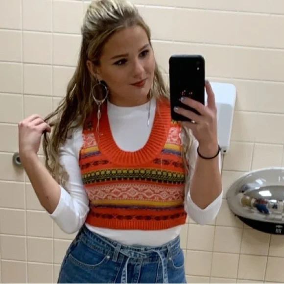 Wren & Glory Denim Jacket with Knit Sleeves & Matching Free People Top - Picture 8 of 8